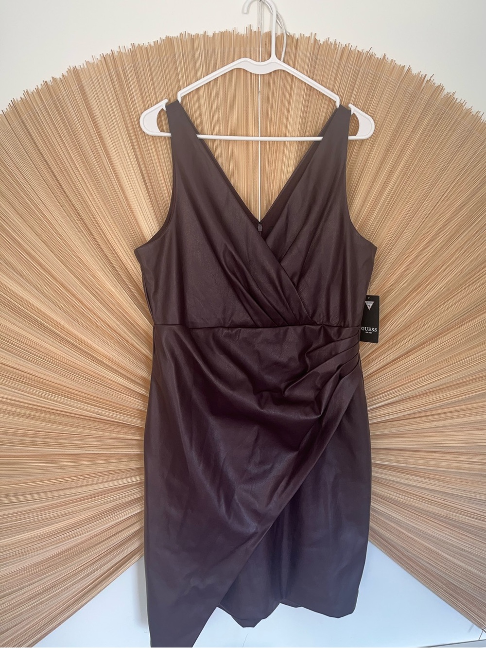 NWT Guess Dark Purple Faux Leather Wrap Dress